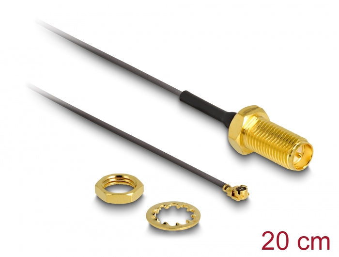 Delock Antennenkabel RP-SMA Buchse zum Einbau zu I-PEX Inc., MHF® I Stecker 1.13 20 cm Gewindelänge 10 mm 6 GHz