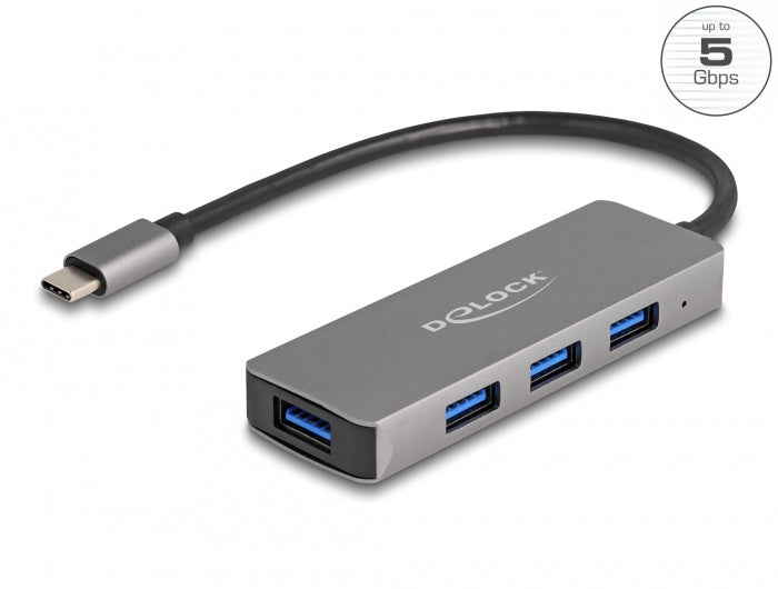 Delock 4 Port USB 5 Gbps Hub mit USB Type-C™ Anschluss – USB Typ-A Buchsen seitlich