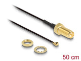Delock Antennenkabel RP-SMA Buchse zum Einbau zu I-PEX Inc., MHF® I Stecker 1.13 50 cm Gewindelänge 10 mm