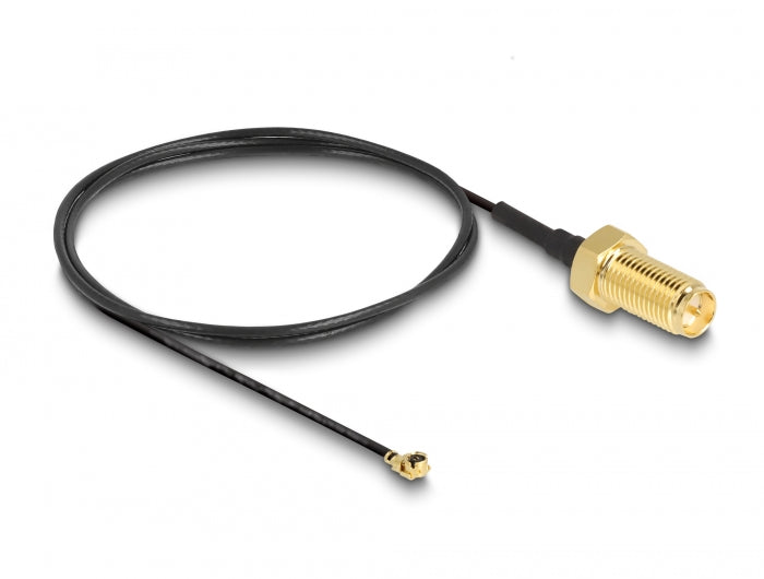 Delock Antennenkabel RP-SMA Buchse zum Einbau zu I-PEX Inc., MHF® I Stecker 1.13 50 cm Gewindelänge 10 mm