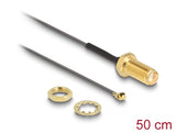 Delock Antennenkabel SMA Buchse zum Einbau zu I-PEX Inc., MHF® I Stecker 1.13 50 cm Gewindelänge 10 mm