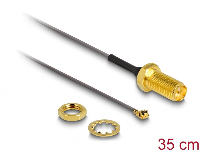Delock Antennenkabel RP-SMA Buchse zum Einbau zu I-PEX Inc., MHF® I Stecker 1.13 35 cm Gewindelänge 10 mm 6 GHz