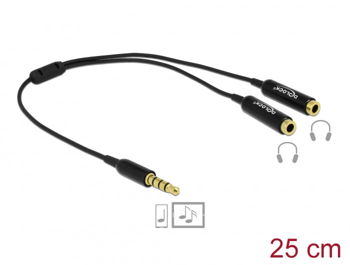 Delock Kabel Audio Splitter Klinkenstecker 3,5 mm 4 Pin > 2 x Klinkenbuchse 3,5 mm 4 Pin 25 cm