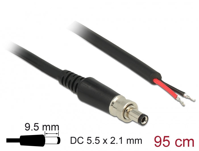 Delock Stromversorgungskabel DC 5,5 x 2,1 x 9,5 mm verschraubbar zu offenen Kabelenden 95 cm