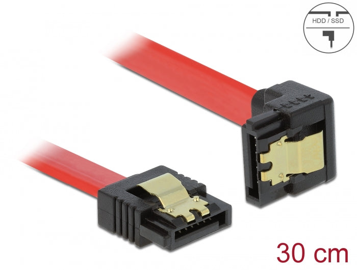 Delock SATA 6 Gb/s Kabel gerade auf unten gewinkelt 30 cm rot