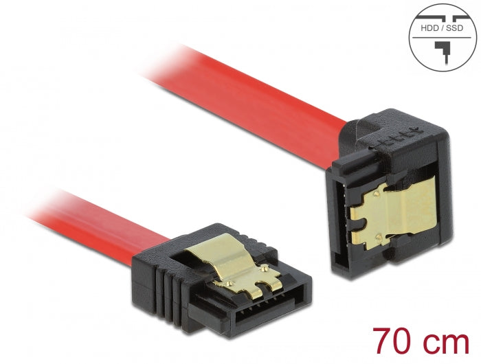 Delock SATA 6 Gb/s Kabel gerade auf unten gewinkelt 70 cm rot