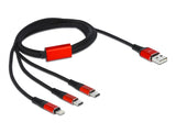 Delock USB Ladekabel 3 in 1 Typ-A zu Lightning™ / 2 x USB Type-C™ 1 m schwarz / rot