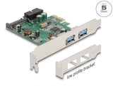 Delock PCI Express x1 Karte zu 2 x extern USB 3.2 Gen 1 Typ-A + 1 x intern 19 Pin USB Pfostenstecker - Low Profile Formfaktor