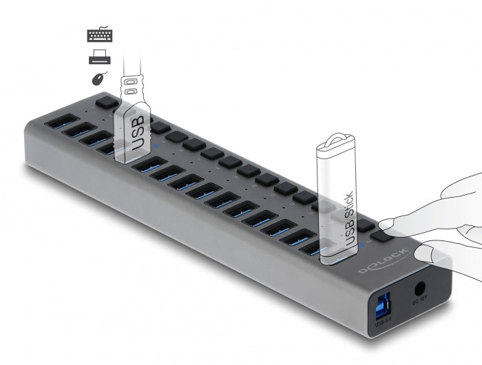 Delock Externer USB 5 Gbps Hub mit 16 Ports + Schalter