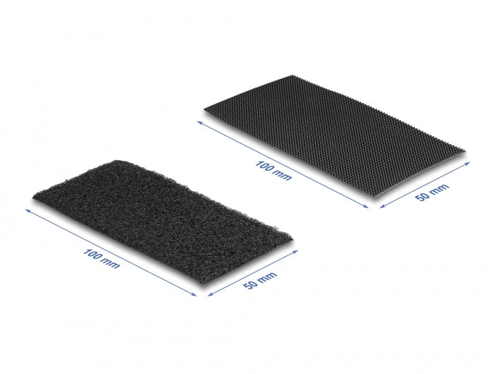 Delock Klettpad selbstklebend mit Haft- und Flauschpad L 100 x B 50 mm Set 10 Stück schwarz