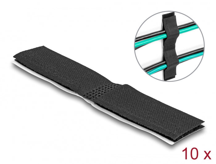 Delock Klett-Kabelhalter selbstklebend L 110 mm x B 20 mm Set 10 Stück schwarz