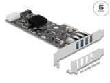 Delock PCI Express x4 Karte zu 4 x extern SuperSpeed USB 5 Gbps (USB 3.2 Gen 1) USB Typ-A Buchse Quad Channel - Low Profile Formfaktor