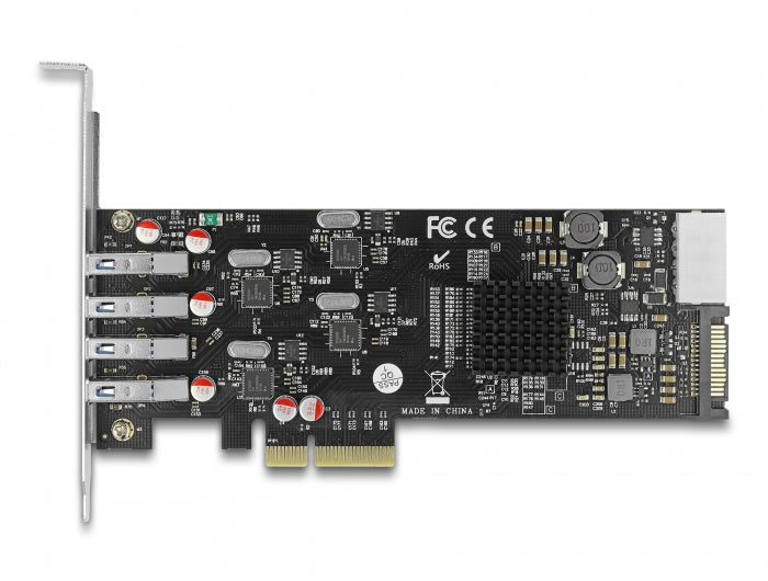 Delock PCI Express x4 Karte zu 4 x extern SuperSpeed USB 5 Gbps (USB 3.2 Gen 1) USB Typ-A Buchse Quad Channel - Low Profile Formfaktor