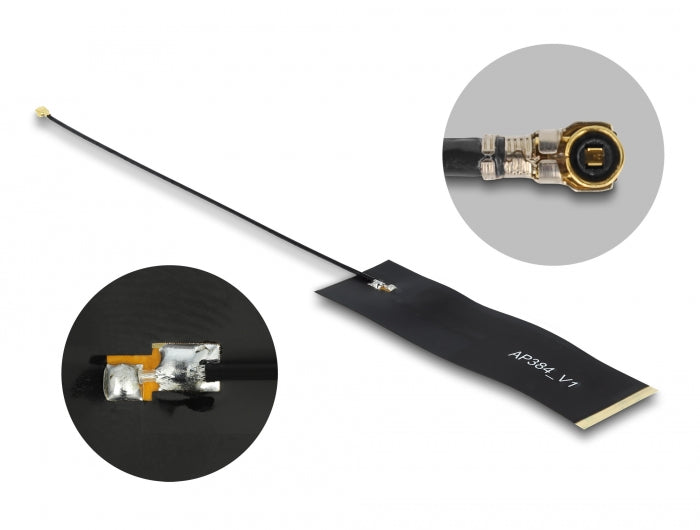 Delock LoRa Antenne 863 - 928 MHz I-PEX Inc., MHF® 4 Stecker 1,68 dBi 15 cm 1.13 FPC schwarz Klebemontage