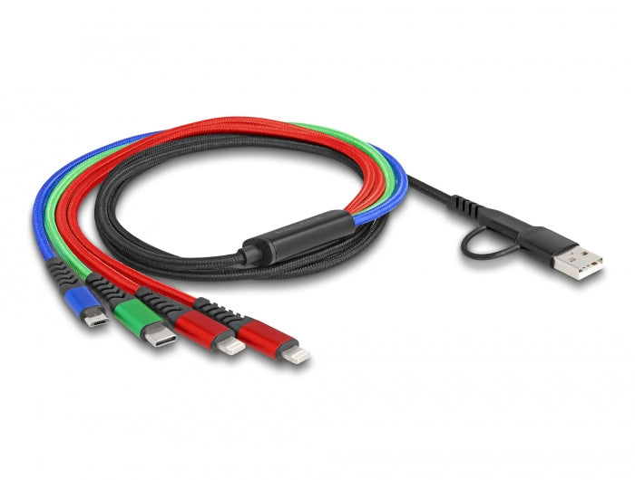 Delock USB Ladekabel 4 in 1 USB Typ-A + USB-C™ zu 2 x Lightning™ / Micro USB / USB Type-C™ 1,20 m