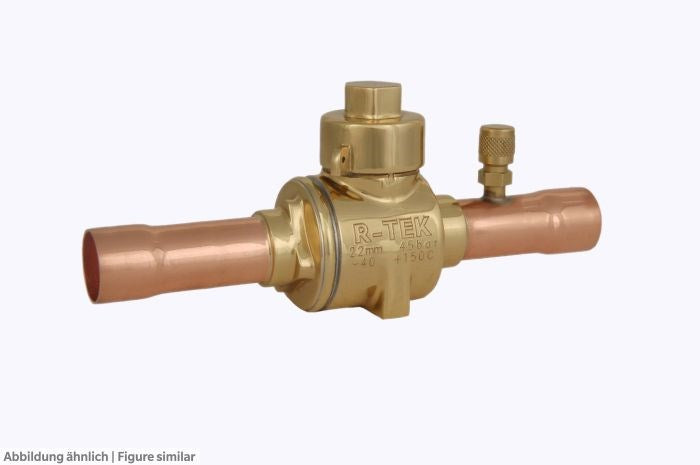 Kugelabsperrventil Refairco 22mm löt mit Schraderanschluss, Geh.Ms/Anschl.Cu