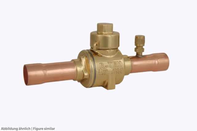 Kugelabsperrventil Refairco 22mm löt mit Schraderanschluss, Geh.Ms/Anschl.Cu