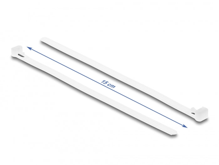 Delock Kabelbinder wiederverwendbar L 150 x B 7,2 mm 100 Stück weiß