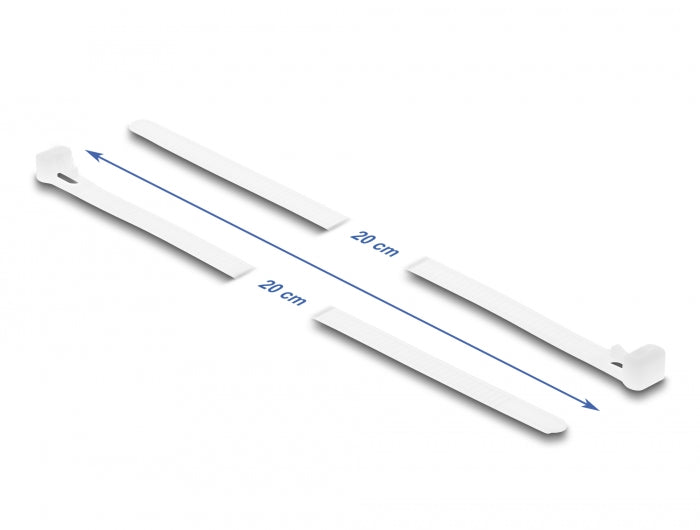 Delock Kabelbinder wiederverwendbar L 200 x B 7,2 mm 100 Stück weiß