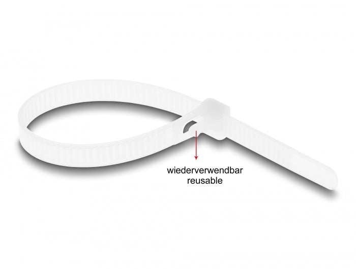 Delock Kabelbinder wiederverwendbar L 200 x B 7,2 mm 100 Stück weiß