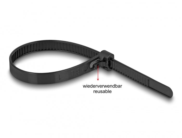 Delock Kabelbinder wiederverwendbar hitzebeständig L 200 x B 7,5 mm 100 Stück schwarz