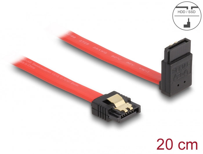 Delock SATA 6 Gb/s Kabel gerade auf oben gewinkelt 20 cm rot