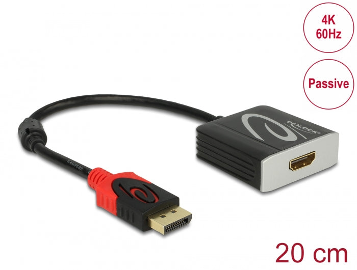 Delock Adapter DisplayPort 1.2 Stecker > HDMI Buchse 4K 60 Hz Passiv schwarz