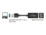 Delock USB Typ-A Netzwerk Adapter Gigabit LAN 1 x RJ45 kompakt schwarz
