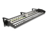 Delock 19″ Keystone Patchpanel 16 Port mit 3 Bügeln und Entlastungsschiene 1 HE schwarz