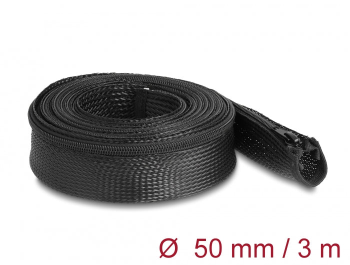 Delock Geflechtschlauch mit Reißverschluss hitzebeständig 3 m x 50 mm schwarz