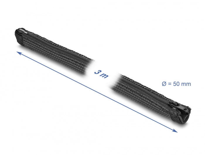 Delock Geflechtschlauch mit Reißverschluss hitzebeständig 3 m x 50 mm schwarz