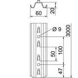 BETTERMANN Trapezschiene ST 3000x60x20mm TP-Serie TPSG 3000 FS D2mm Rück_gel