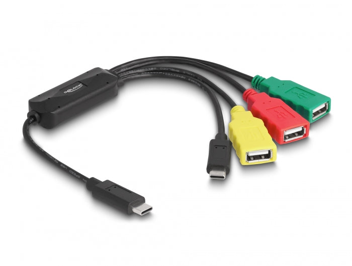 Delock 4 Port USB 2.0 Kabel-Hub mit USB Type-C™ zu 3 x USB-A Buchse + 1 x USB-C™ Stecker