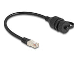 Delock Kabel RJ50 Stecker zu RJ50 Buchse zum Einbau mit Verschlusskappe IP67 staub- und wasserdicht 20 cm