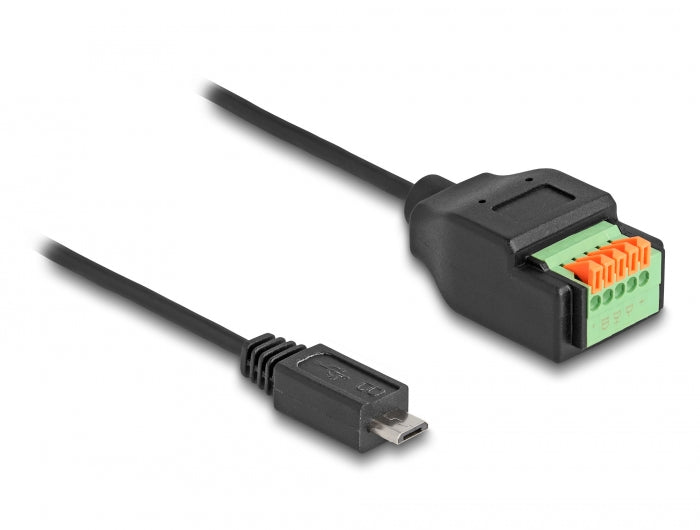 Delock USB 2.0 Kabel Typ Micro-B Stecker zu Terminalblock Adapter mit Drucktaster 15 cm