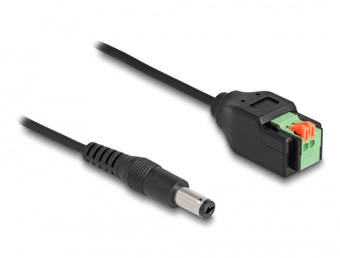 Delock DC Kabel 2,1 x 5,5 mm Stecker zu 2 Pin Terminalblock Adapter mit Drucktaster 15 cm