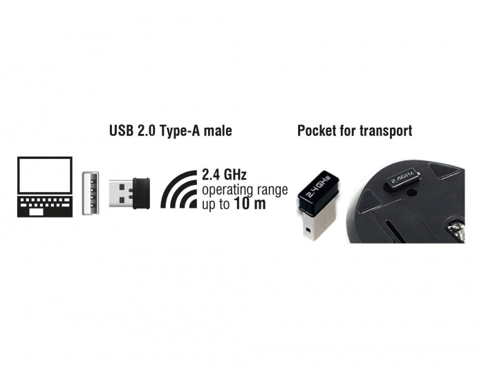 Delock Ergonomische optische 5-Tasten Maus 2,4 GHz kabellos