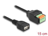 Delock USB 2.0 Kabel Typ-A Buchse zu Terminalblock Adapter mit Drucktaster 15 cm