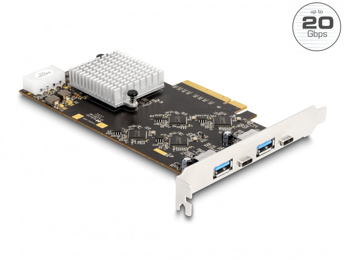 Delock PCI Express x8 Karte mit 2 x USB 20 Gbps USB Type-C™ Buchse und 2 x USB 10 Gbps Typ-A Buchse - Quad Channel