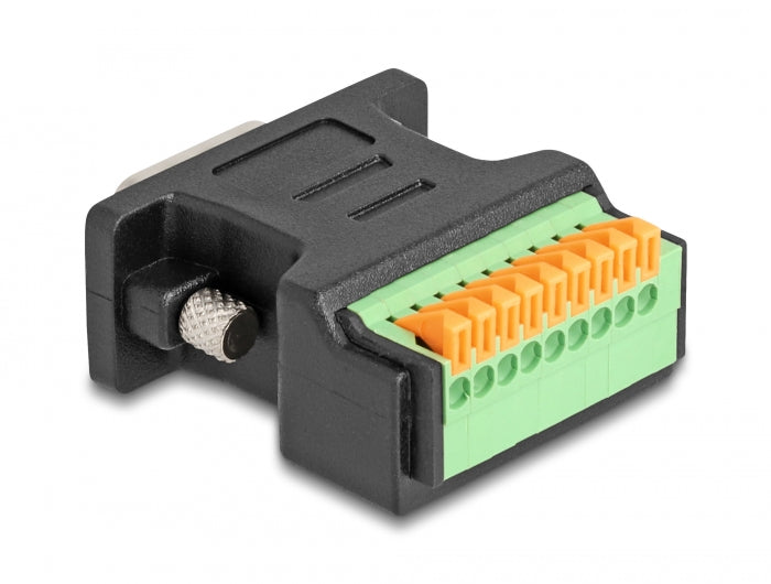 Delock D-Sub 9 Stecker zu Terminalblock Adapter mit Drucktaster