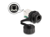Delock Kabelverbinder RJ12 Buchse zu RJ12 Buchse zum Einbau mit Verschlusskappe IP68 staub- und wasserdicht schwarz