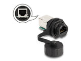 Delock Kabelverbinder RJ50 Buchse zu RJ50 Buchse zum Einbau mit Verschlusskappe IP68 staub- und wasserdicht schwarz