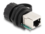 Delock Kabelverbinder RJ50 Buchse zu RJ50 Buchse zum Einbau mit Verschlusskappe IP68 staub- und wasserdicht schwarz