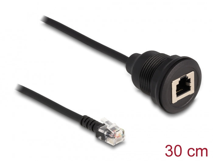 Delock Kabel RJ12 Stecker zu RJ12 Buchse zum Einbau 30 cm schwarz