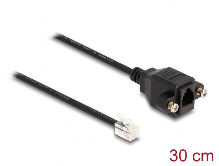 Delock Kabel RJ10 Stecker zu RJ10 Buchse zum Einbau 30 cm schwarz