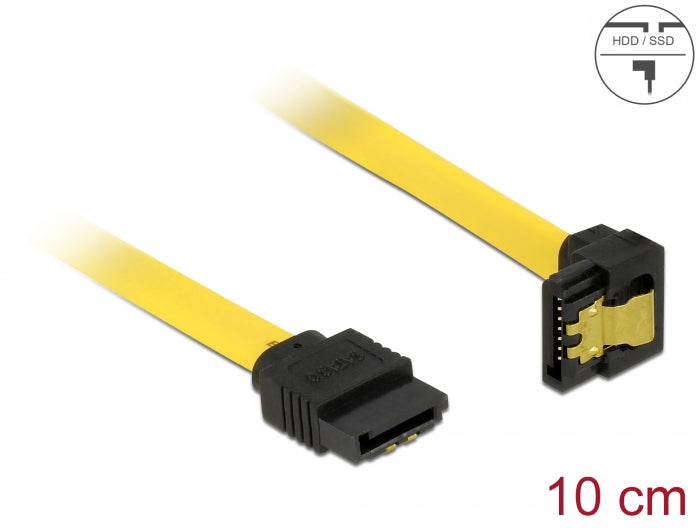 Delock SATA 6 Gb/s Kabel gerade auf unten gewinkelt 10 cm gelb