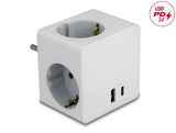 Delock Steckdosenwürfel 3-fach mit Kindersicherung und USB PD 3.0 Ladegerät 20 W weiß
