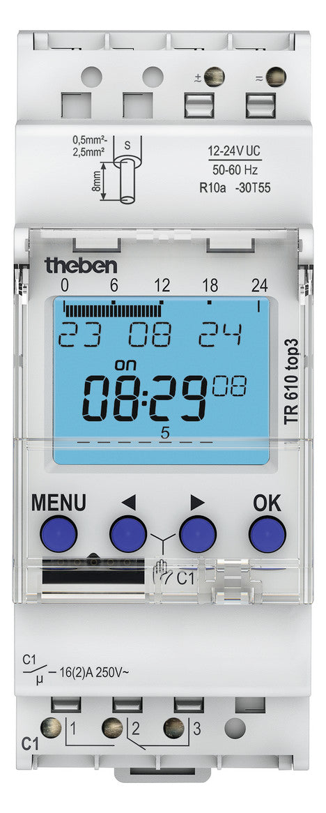 THEBEN Schaltuhr digi 12-24VUC 1kan 2TE TR 610 top3 12-24 V 87660h REG 24h Prog