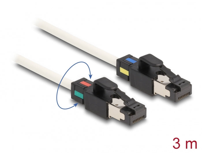 Delock Netzwerkkabel RJ45 Stecker zu Stecker Cat.6A S/FTP mit drehbarer Farbmarkierung 3 m weiß