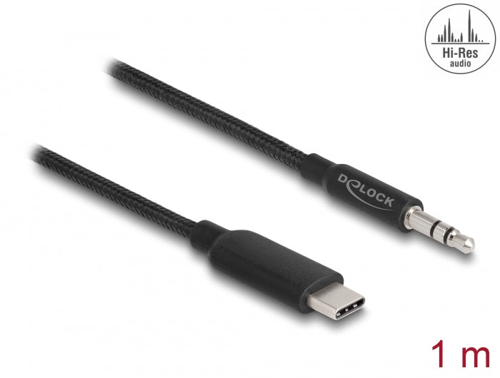 Delock Audio Stereo Kabel USB Type-C™ Stecker zu Klinkenstecker 3,5 mm 3 Pin 1 m schwarz